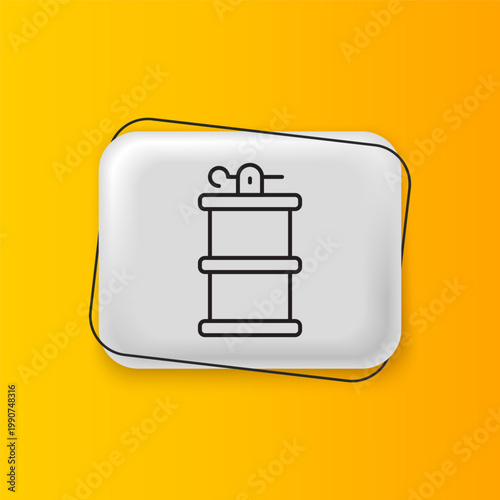 Black Hand smoke grenade icon isolated on yellow background. Bomb explosion. Silver rectangle button. Vector
