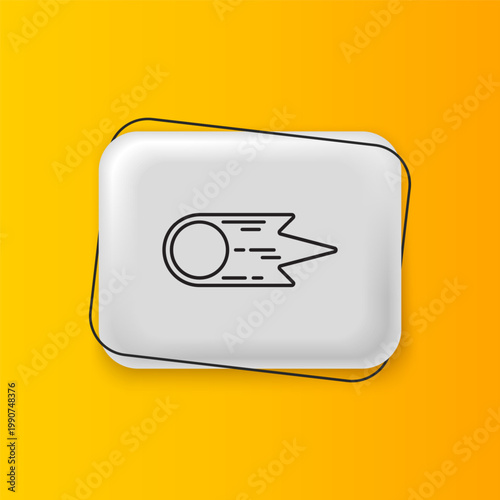 Black Comet falling down fast icon isolated on yellow background. Silver rectangle button. Vector