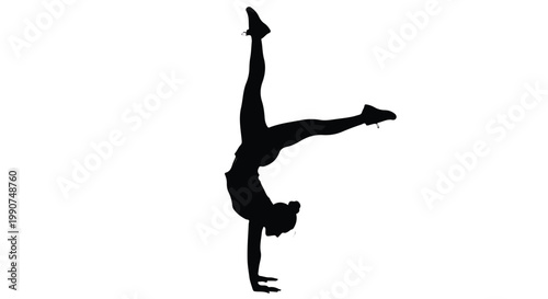 Silhouette of a person performing a handstand with a hat silhouette handstand