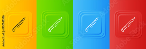 White Military knife icon isolated on colorful background. Set icons in square buttons. Vector