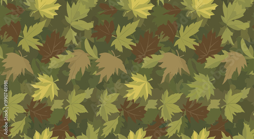 Camouflage pattern of autumn leaves in green and brown hues