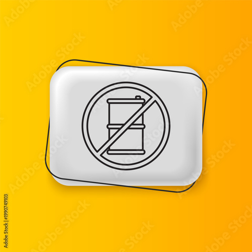 Black No barrel for gasoline icon isolated on yellow background. Diesel gas icon. Silver rectangle button. Vector