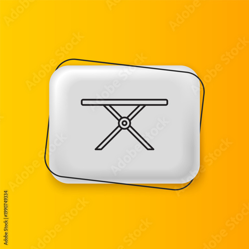 Black Ironing board icon isolated on yellow background. Steam iron. Silver rectangle button. Vector