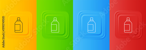 White Plastic bottle for laundry detergent, bleach, dishwashing liquid or another cleaning agent icon isolated on colorful background. Set icons in square buttons. Vector