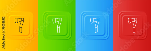 White Wooden axe icon isolated on colorful background. Lumberjack axe. Set icons in square buttons. Vector