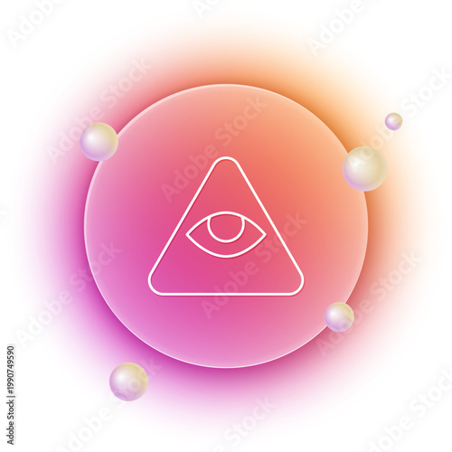 White Masons symbol All-seeing eye of God icon isolated on white background. The eye of Providence in the triangle. Orange and pink gradient circle background. Vector