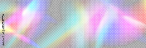 Holographic light effect, transparent background. Iridescent rainbow texture, abstract glow overlay, modern digital design element