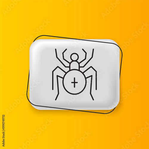 Black Spider icon isolated on yellow background. Happy Halloween party. Silver rectangle button. Vector