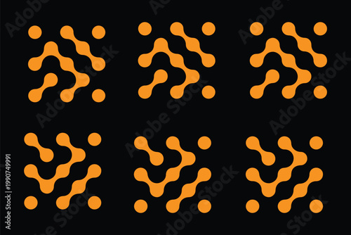 Connected dots icon circles pattern sign integration symbol abstract point movement connected round blobs transition meta balls  smooth fluid vector illustration modern ..