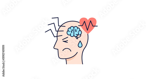 Stressed Person with Headache and Heart Palpitations Vector Illustration, Mental Health and Anxiety Concept, Flat Style Graphic Design for Medical Awareness