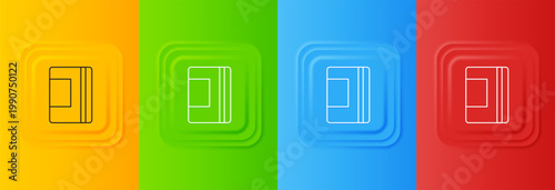 White Notebook icon isolated on colorful background. Spiral notepad icon. School notebook. Writing pad. Diary for school. Set icons in square buttons. Vector