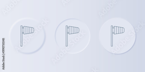 Grey Cone meteorology windsock wind vane icon isolated on grey background. Windsock indicate the direction and strength of the wind. Set icons in square buttons. Vector