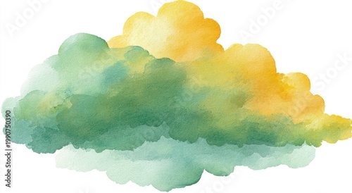 Watercolor cloud. Gradient shades of yellow, green, and blue, suggesting a dreamy ambiance