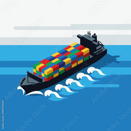 Cargo Ship Carrying Colorful Containers on the Ocean.