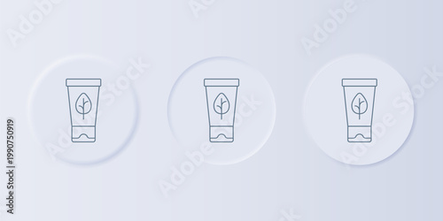 Grey Organic cosmetic icon isolated on grey background. Body care products. Set icons in square buttons. Vector