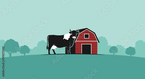 Black cow standing next to barn.