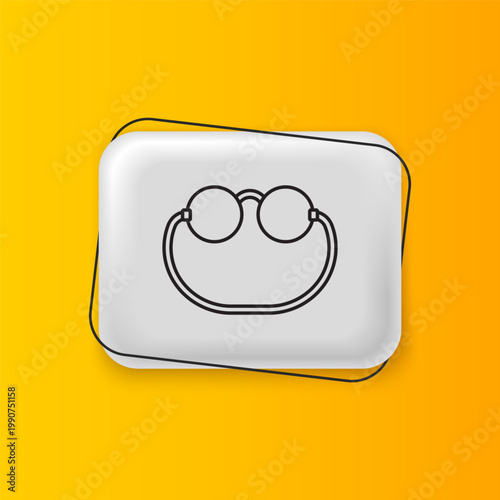 Black Eyeglasses icon isolated on yellow background. Silver rectangle button. Vector