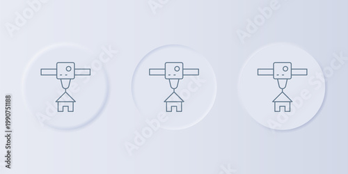 Grey 3D printer house icon isolated on grey background. 3d printing. Set icons in square buttons. Vector