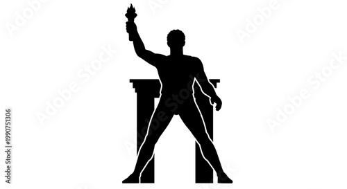 Man holding torch standing strong.