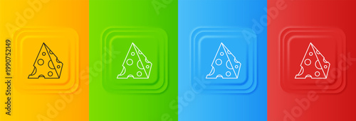 White Cheese icon isolated on colorful background. Set icons in square buttons. Vector