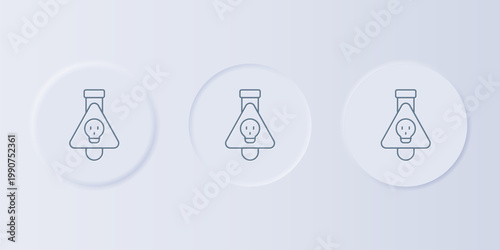 Grey Bottle with potion icon isolated on grey background. Flask with magic potion. Happy Halloween party. Set icons in square buttons. Vector