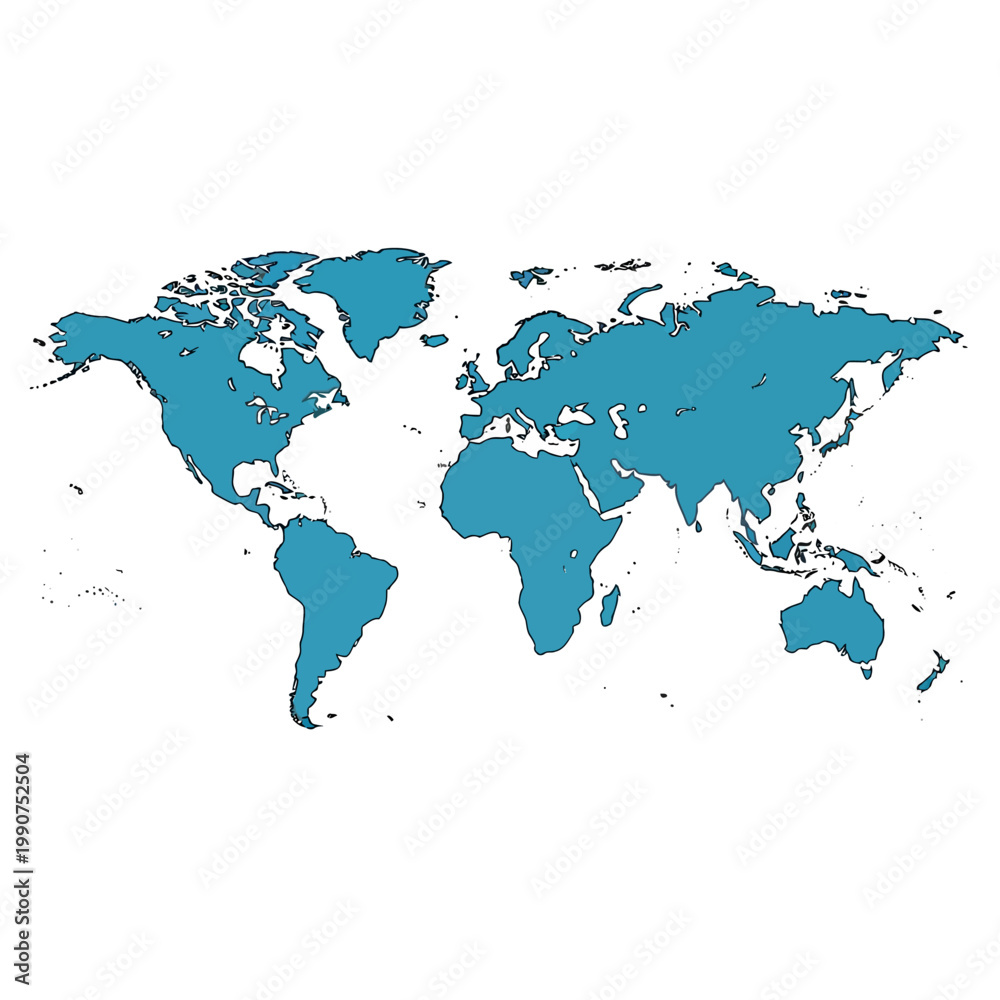 Obraz premium World Map Illustration with Continents in Blue on White Background.