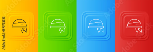 White Bandana icon isolated on colorful background. Set icons in square buttons. Vector