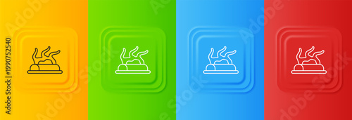 White Campfire icon isolated on colorful background. Burning bonfire with wood. Set icons in square buttons. Vector