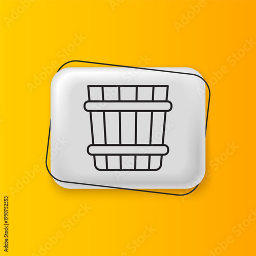 Black Sauna bucket icon isolated on yellow background. Silver rectangle button. Vector