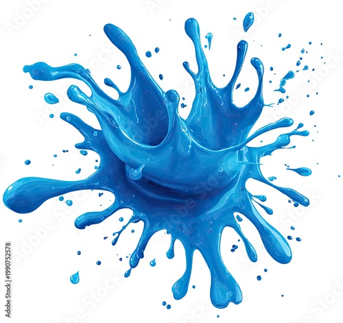 Vibrant blue paint explosion, dynamic splash isolated on white background