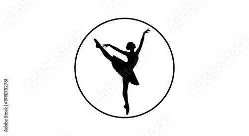 Graceful Ballerina Performing Elegant Ballet Pose in Circle on Isolated White Background