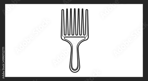 Simple Hair Pick Comb Outline Icon in Black Frame on Isolated White Background
