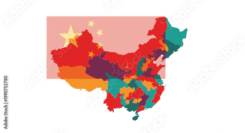 Colorful Administrative Map of China with Provinces and Stars in Bright Studio