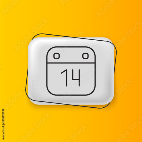Black Calendar with February 14 icon isolated on yellow background. Valentines day. Love symbol. Silver rectangle button. Vector