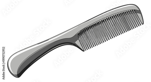 Sleek silver metallic hair comb for professional grooming and styling, isolated white background.