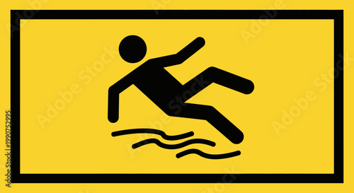 Φωτογραφία Bright yellow wet floor caution sign with a falling person symbol, indicating a slipping hazard, isolated white background