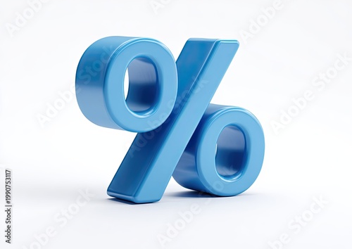 A shiny, bright blue percentage symbol rendered in 3D, casting a subtle shadow