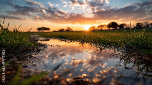 Sunset field reflection