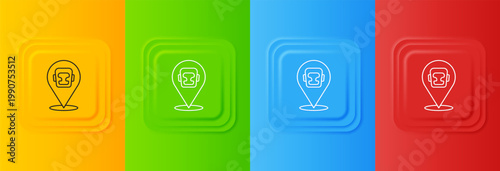 White Boxing helmet icon isolated on colorful background. Set icons in square buttons. Vector