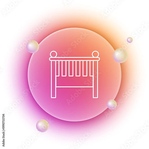 White Baby crib cradle bed icon isolated on white background. Orange and pink gradient circle background. Vector