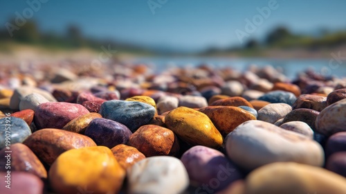 Colorful pebbles beach scene