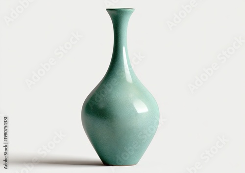 Tall, slender, pale blue ceramic vase with a smooth, rounded body