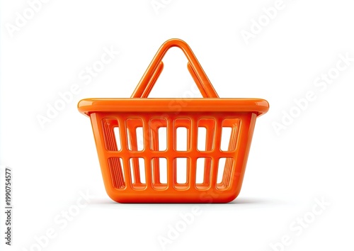 A bright orange plastic shopping basket with an open top and handle