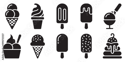 Collection of Ice Cream and Popsicle Silhouette Icons for Menu Design