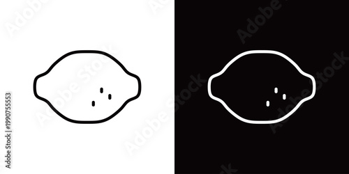 レモンのラインアイコン。白い線と黒い線のモノクロベクターイラストセット
