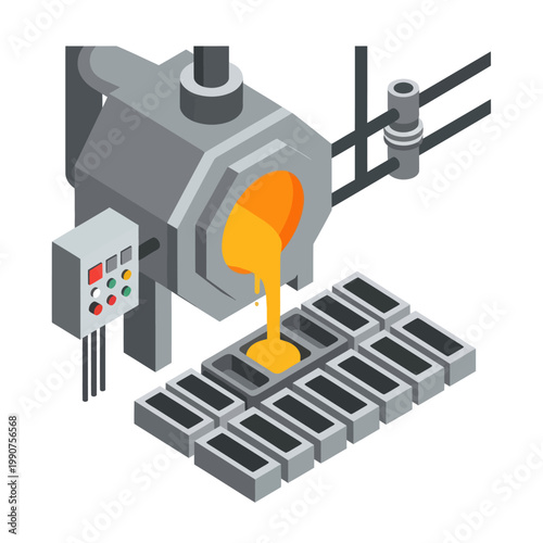 Metal Casting Process - Molten Metal Pouring into Molds.