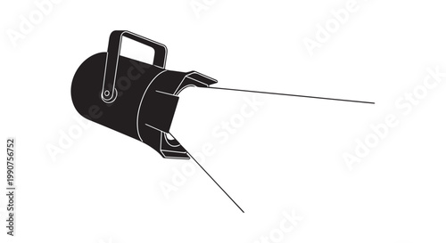 Spotlight projector vector illustration black stage light casting bright rays of illumination on isolated white background.