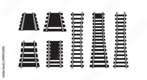 Train railway tracks collection, railroad construction lines, track for trains, freight and passenger transport routes.