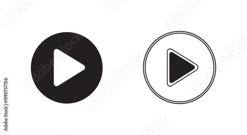 Two play button icons, one solid black circle and one outlined circle with solid triangle. media player symbols.