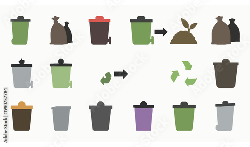 Garbage recycling process flat vector illustration with waste sorting steps and eco management concept
